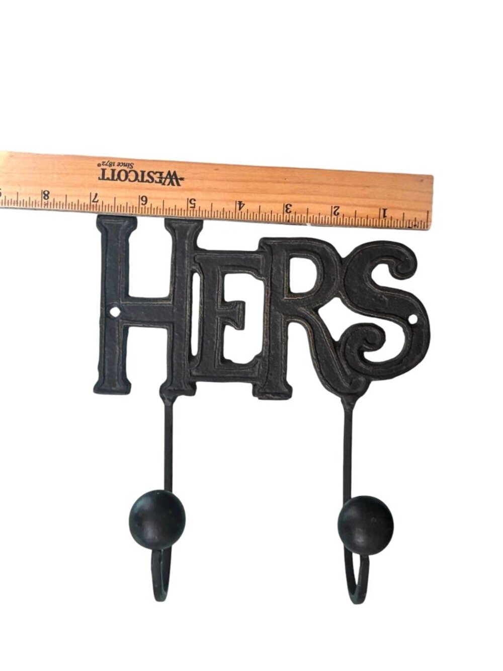 VINTAGE His & Hers Cast Iron Wall Hooks Black Double Hooks Bathroom Towel Rustic - Picture 5 of 13